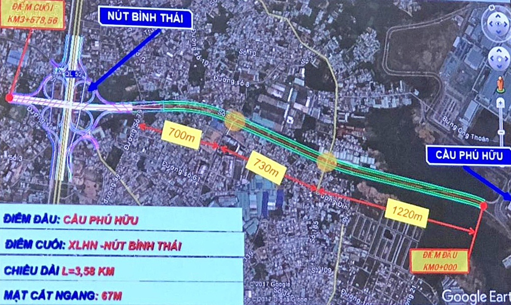 Phối cảnh đoạn 1, từ cầu Phú Hữu đến xa lộ Hà Nội thuộc Vành đai 2. Ảnh: Ban quản lý dự án đầu tư xây dựng các công trình giao thông.